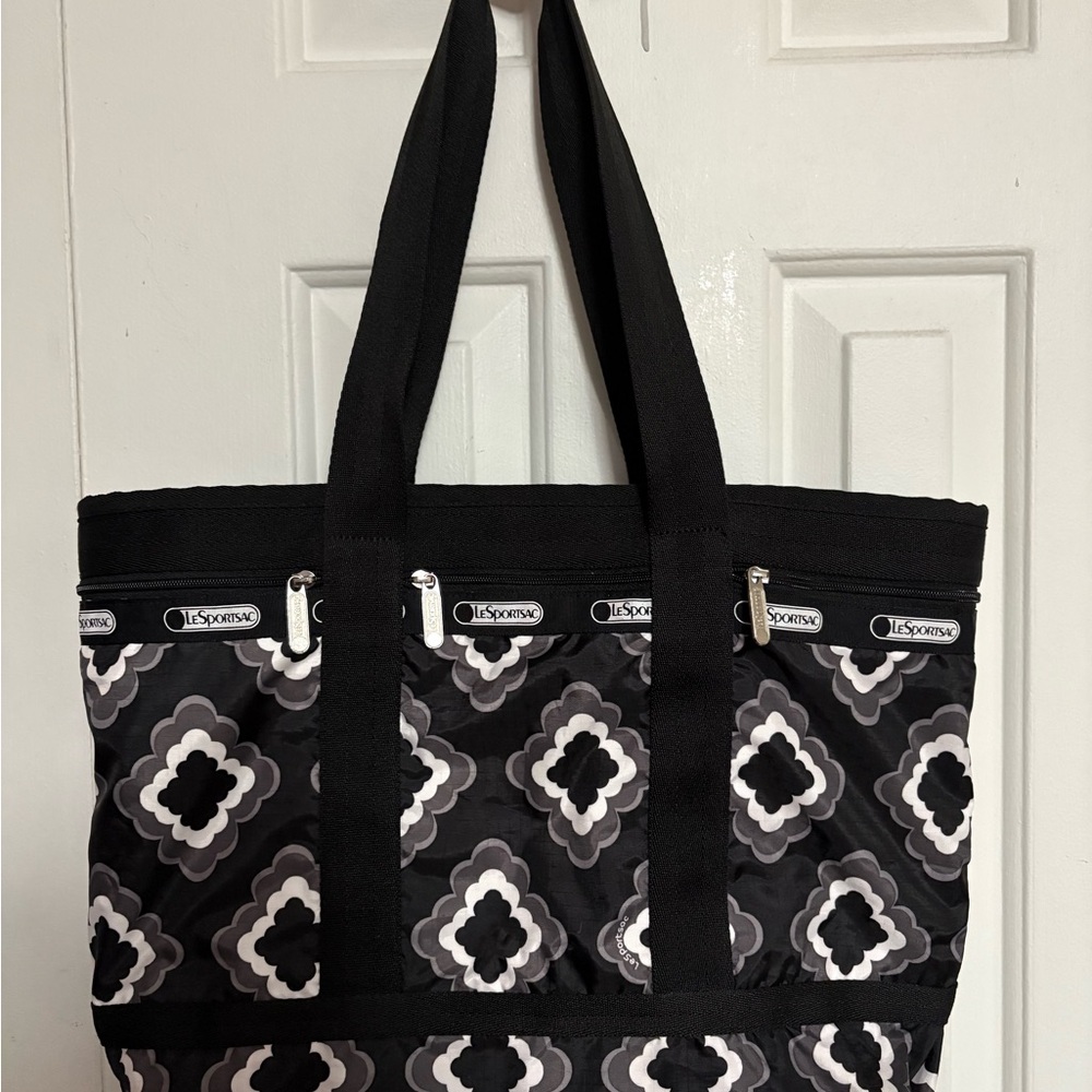 LeSportsac Black and White Floral Tote Bag